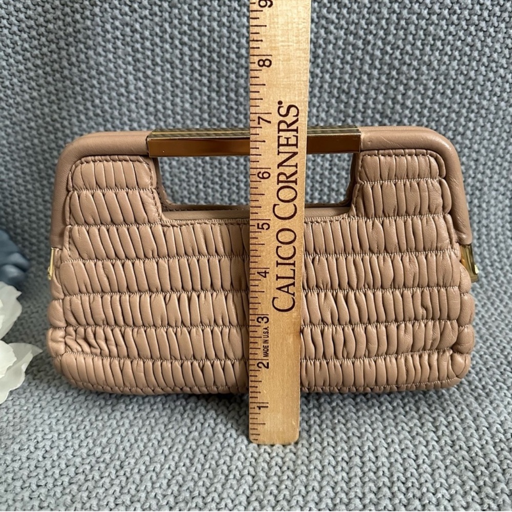 DeMellier Mini Seville Light Tan Clutch Purse Ruched Leather - Picture 16 of 16